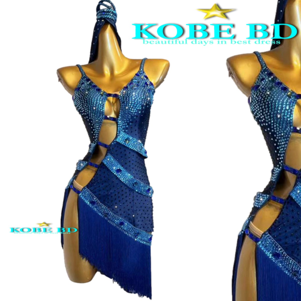 社交ダンスラテンドレス】商品番号 A- 22913（ネイビーブルー 濃紺  