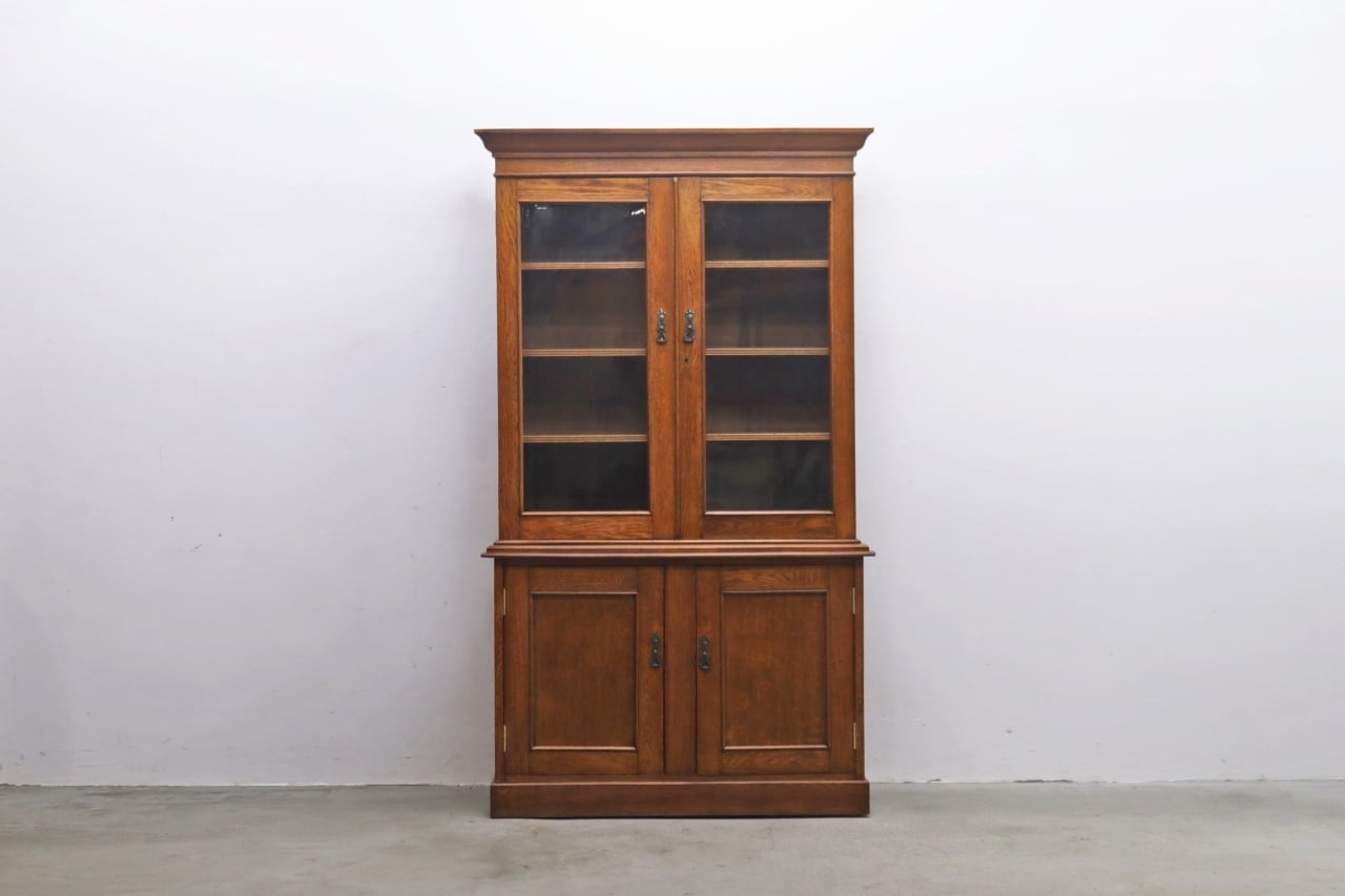 英国 イギリス オーク材 ヴィンテージ ガラス キャビネット 飾り棚 本棚 食器棚 ショーケース アンティーク OHT12063