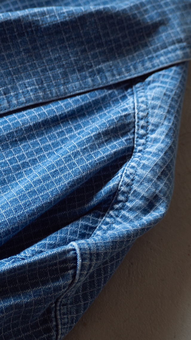 "Club Z Denim" '90s vintage Indigo small plaid zip shirt