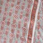 ブロックプリント生地【50cm単位】インド綿 片耳ボーダー付き 花柄 くすみブルーグレー×茶色 #17730-GY1