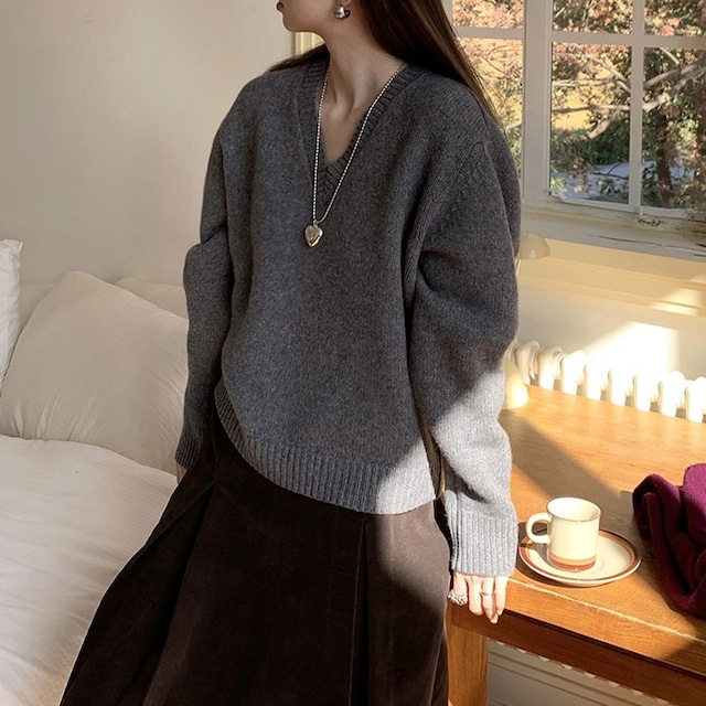 ルーズフィットVネックウールニット 2color [am03569]