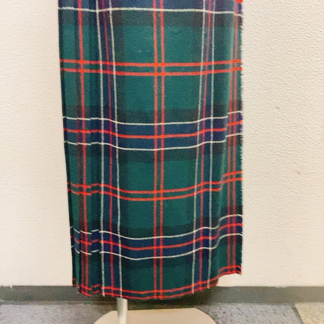 ヴィンテージ　ウール巻きスカート　緑　チェック柄　マキシ丈　ロングスカート　vintage wool skirt