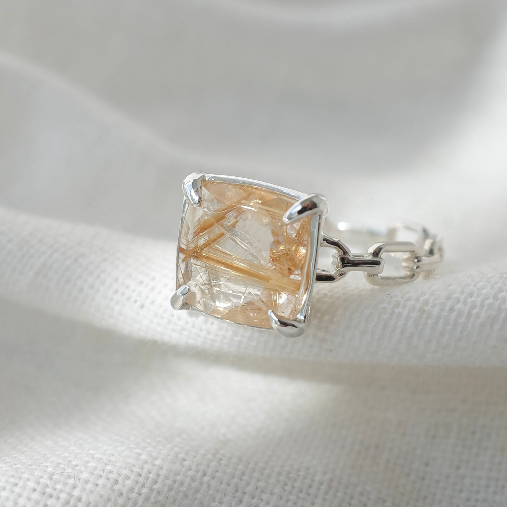 k10YG ルチルクォーツ チェーンリング ルチルクォーツ チェーンring / Silver | DoubleMoon jewelry