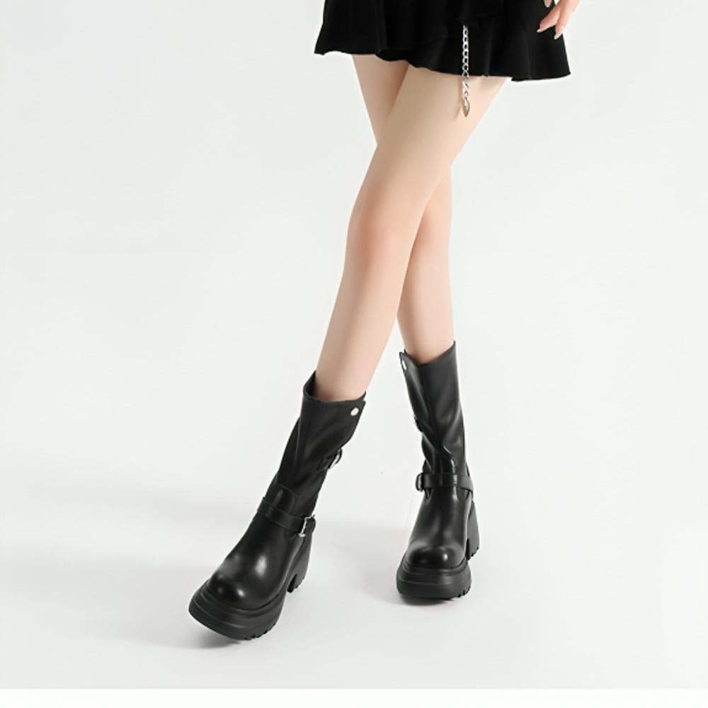 ベルテッドミディアムロングブーツ | 韓国/ワンホンファッション通販