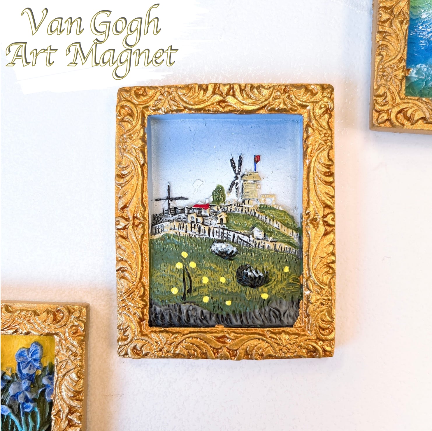 【 ゴッホ 額縁 アート 立体 マグネット 】モンマルトル:風車と菜園 3D 磁石 絵 名画 油絵 絵画 画廊 ギャラリー 作品 芸術 美術 美術館 ポスト印象派 冷蔵庫 ボード 玄関 メニュー リビング 子供 部屋 プレゼント ギフト 手のひらサイズ フィンセント ファン かわいい おしゃれ