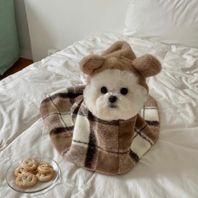 【即納】Wool Check Blanket Cape (BrownBear)