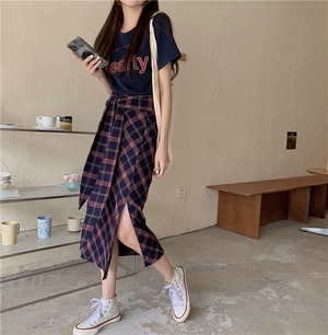 【韓国通販 dgo】middle-length side slit skirt 2colors（A0005）