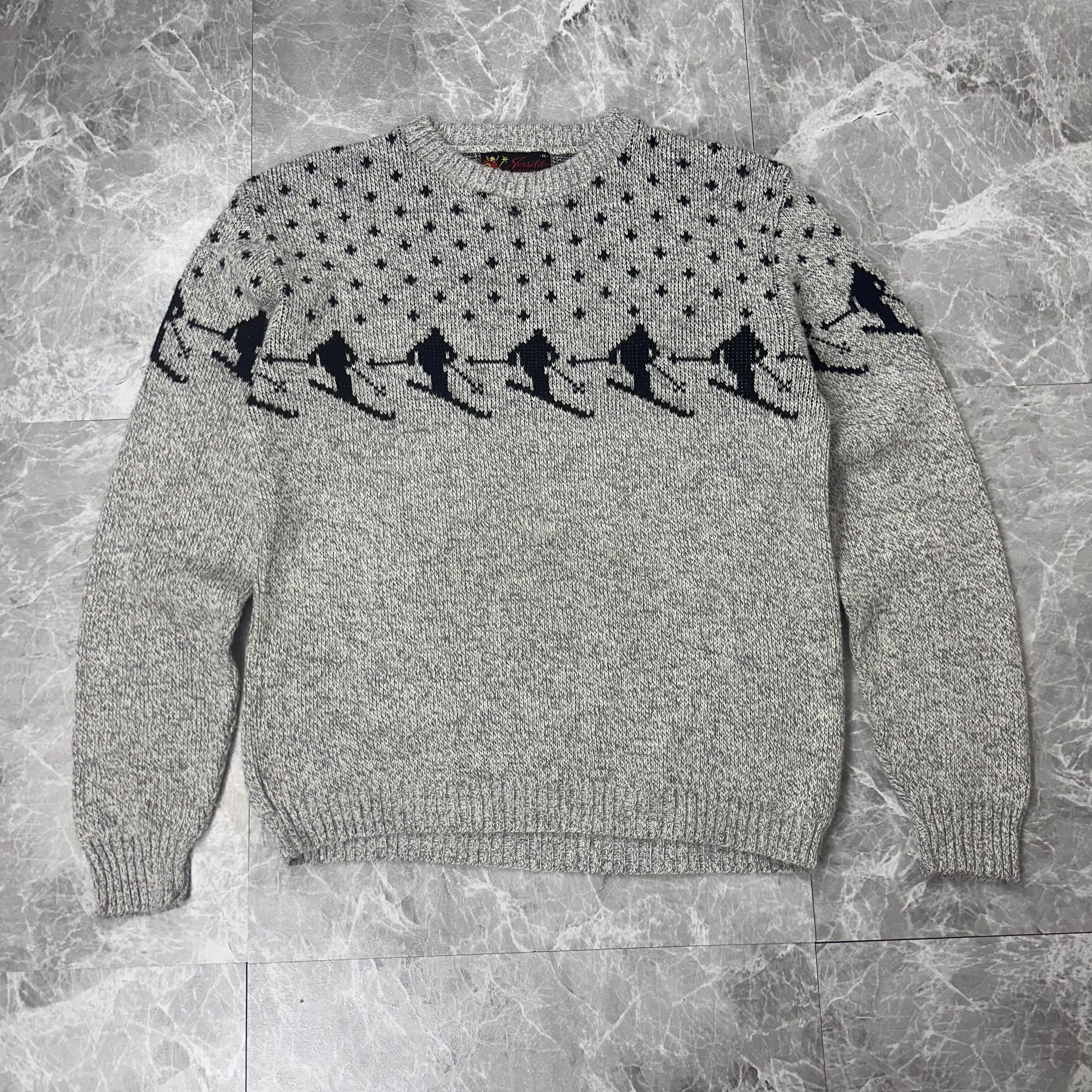 50's 60's UNKNOWN カウチンニットセーター シャケ 鮭 ブルー FLASH