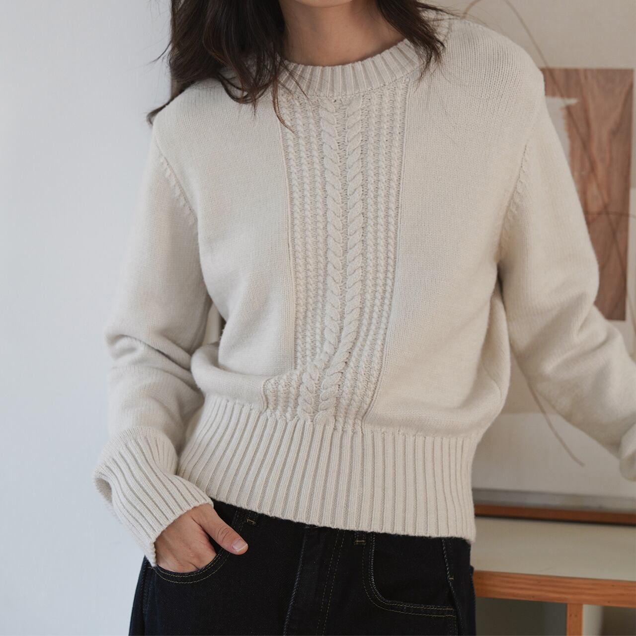 ウエストリブスリムフィットセーター a0349