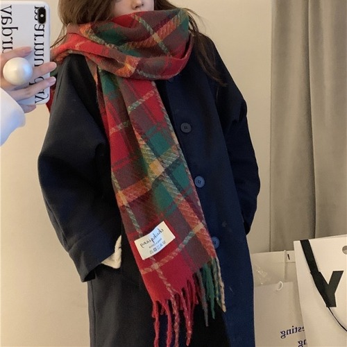 【予約販売】マフラー ストール チェック柄 厚手 レディース ボリューム 赤 レッド 防寒 お洒落 暖かい ギフト プレゼント 人気 トレンド 差し色 韓国 冬