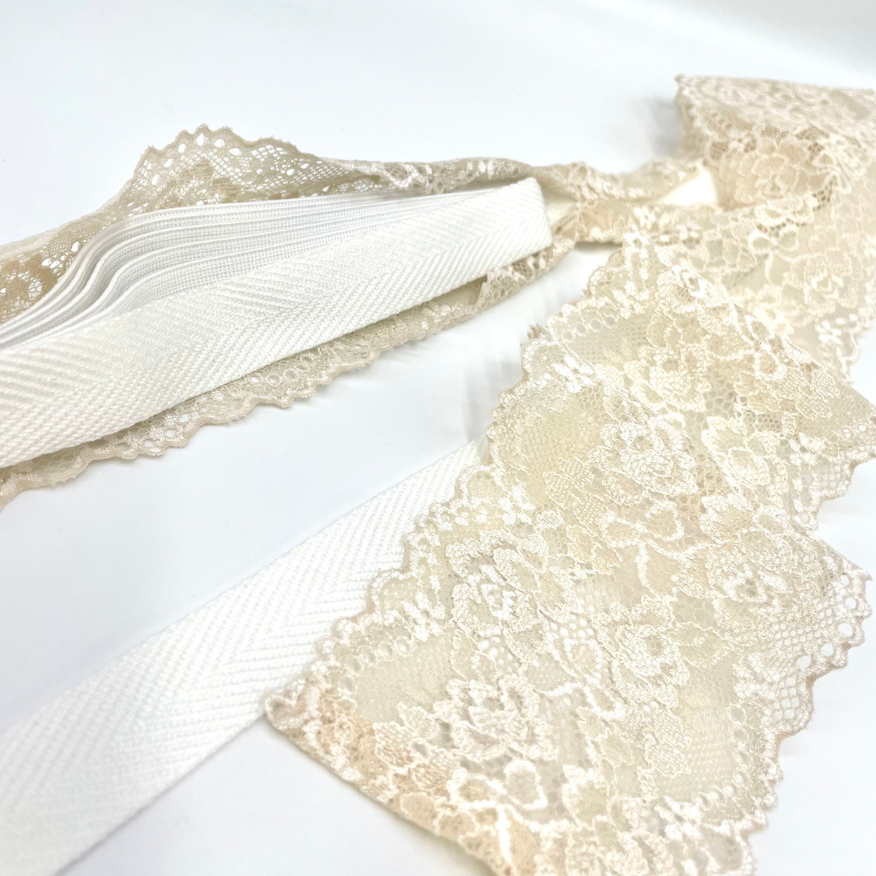 レース 幅広レース キナリ（ベージュ？）幅2.5cm長さ100cm 綿100% 煩わしく 