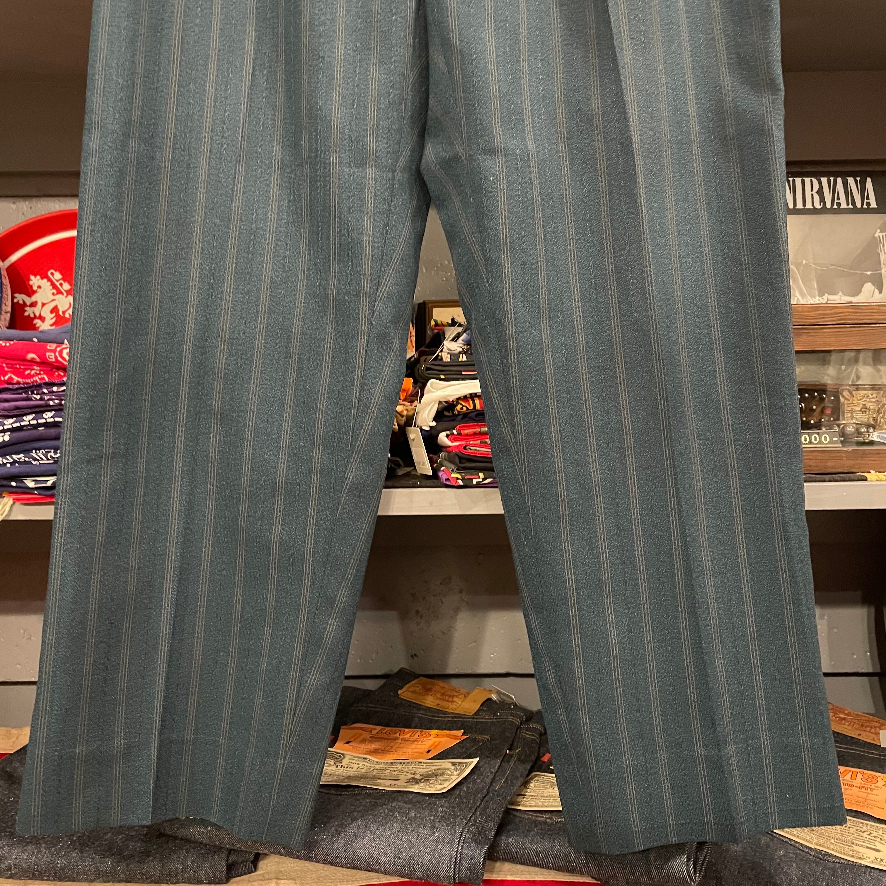 Stripe Pattern One-tuck Slacks Pants Men's W34 equivalent unclear navy blue type Vintage Second Hand