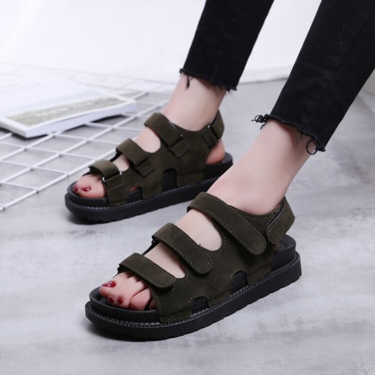 【新作】【送料無料】 2017夏の新しいスタイルのファッションフラットヒールプラットフォーム女性サンダル魚の口オープントゥベルクロ平底学生ローマの靴-アリババ シューズ サマー 夏物 10b719543282178