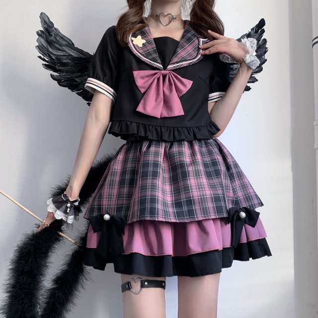 SEASONZ チェック柄 ミニスカート フリル リボン レイヤード チャック柄 JK 甘め 可愛い ロリィタ ストリート系 ろりぃた服