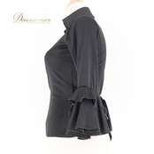 フラメンコ 衣装 ブラウス トップス ブラック系 黒 無地 伸縮 ストレッチ リボン フリル レッスン 練習着 ダンス パーティ 発表会 襟 シンプル 薄手 軽い 伸びる フラメンコレッスン用 ダンスレッスン用 ステージ衣装 練習服 レディース 女性用