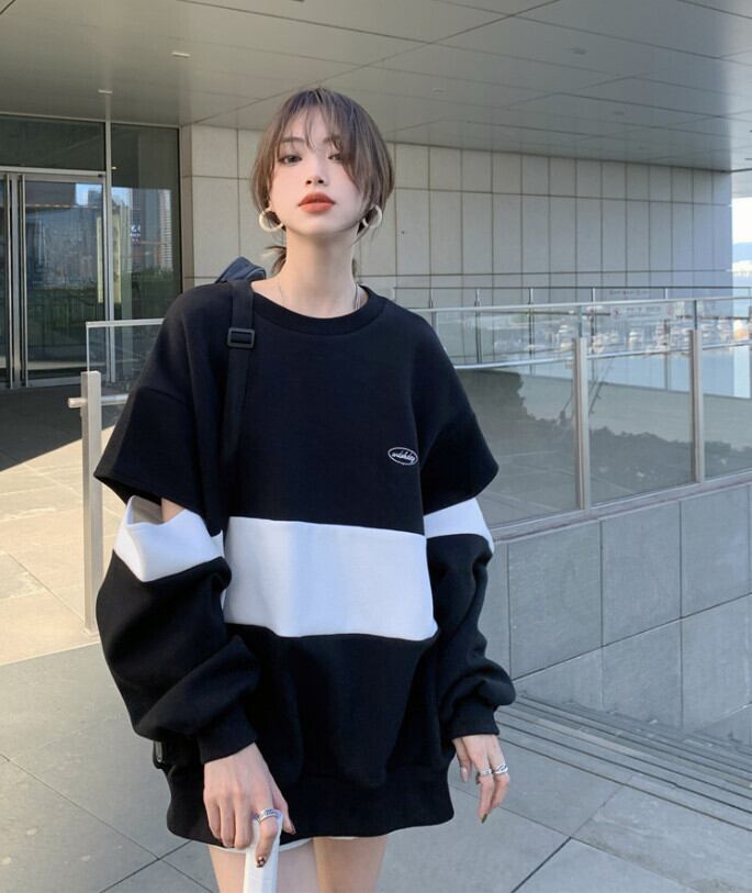 カジュアルルーズセーター オータムプルオーバー ジャケット ロング 秋物 ステッチ モンロー27827294103