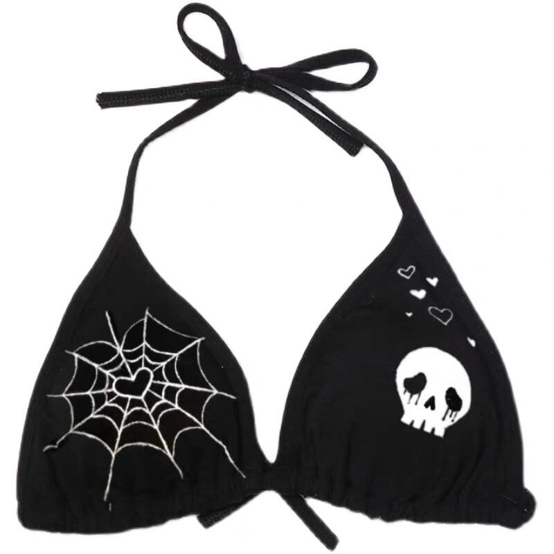 病みかわいい 髑髏水着 ビキニ 上下セット 蜘蛛の巣 ビキニ 水着 病み