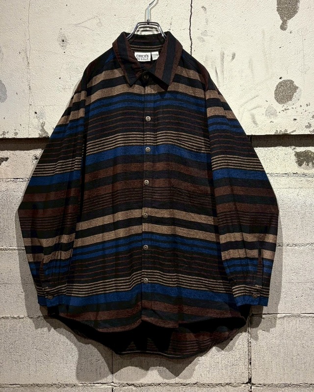 【Caka otto】"CHICO'S" Multiple Color Horizontal Stripe Vintage Loose Shirt Jacket