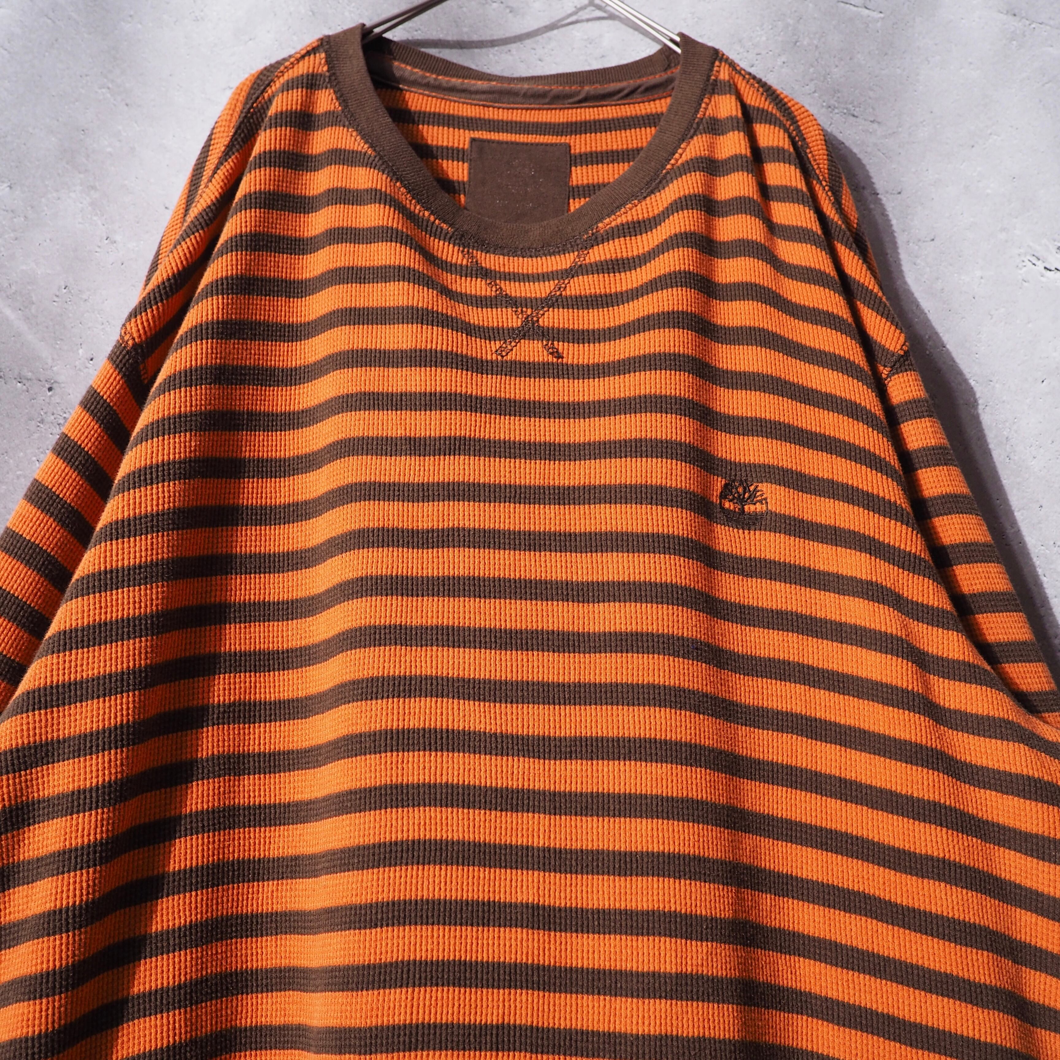 1990s ” Timberland ” Carrot orange × Brown Bi color border design long sleeve Tee