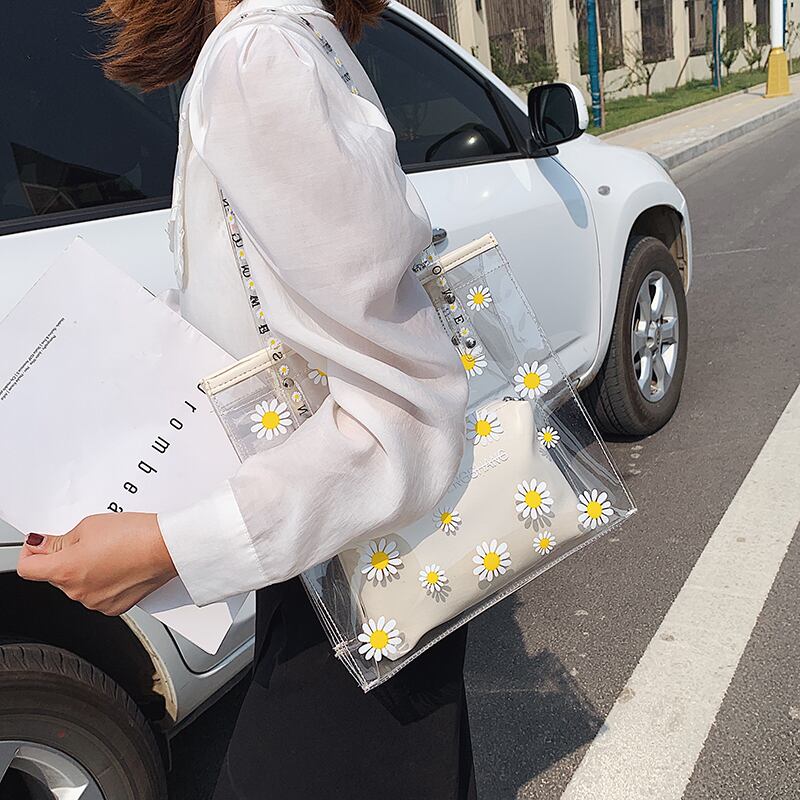 夏の大きなバッグ女性のバッグ2020新しいタイドネット赤いファッション小さなデイジーショルダーバッグ野生の透明なトートバッグ Tiancai_Wing_Bag7911996