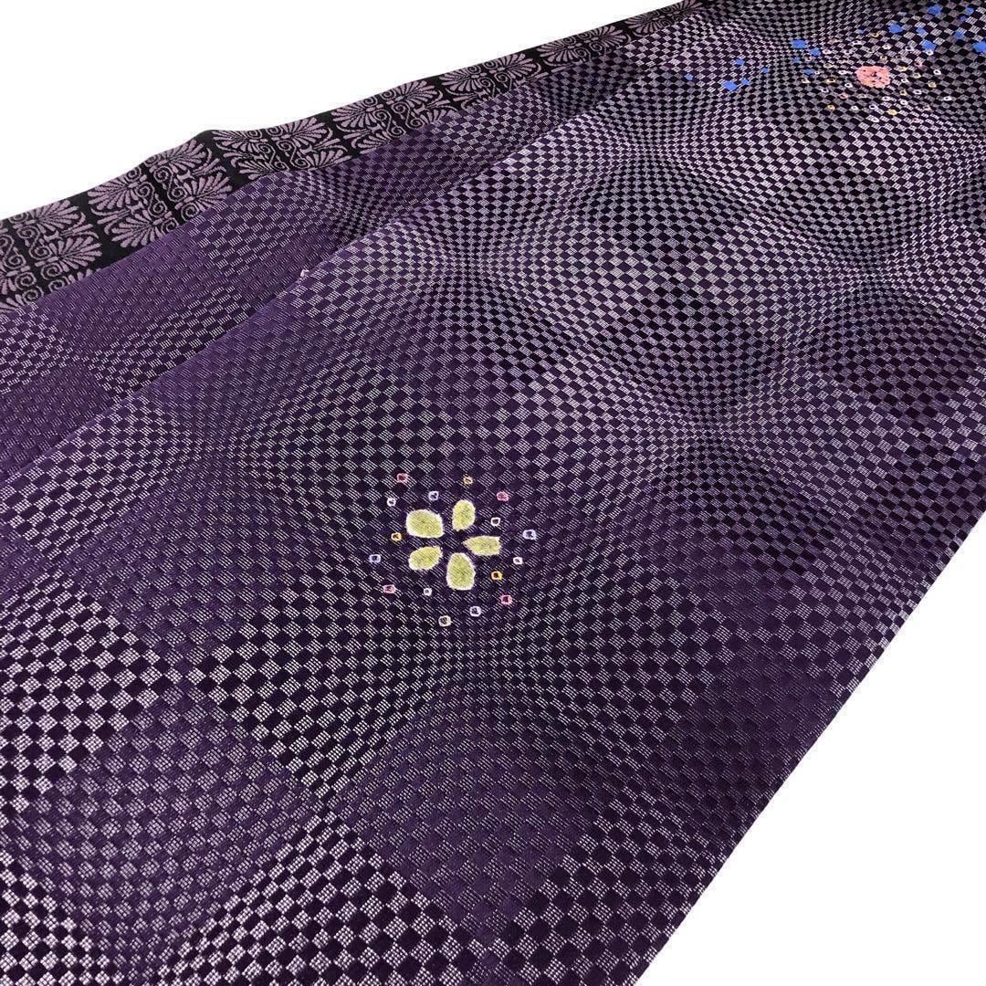 袋帯 洛中扇面重文 四季の花模様 鳥 銀色 金銀糸 O-4845 袋帯 洛中扇面重文 四季の花模様 鳥 銀色 金銀糸 O-4845