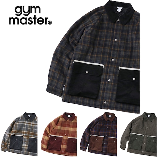 gym master ジムマスター ヘビーチェックネル 中綿キルトカバーオール メンズ チェック柄 コーデュロイ襟 スナップボタン ワークジャケット アウター G833745