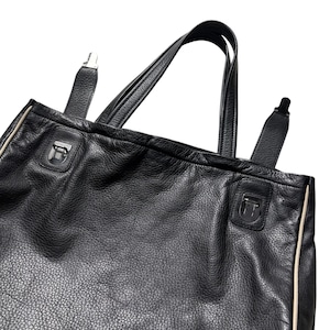 MIU MIU white piping black leather tote bag