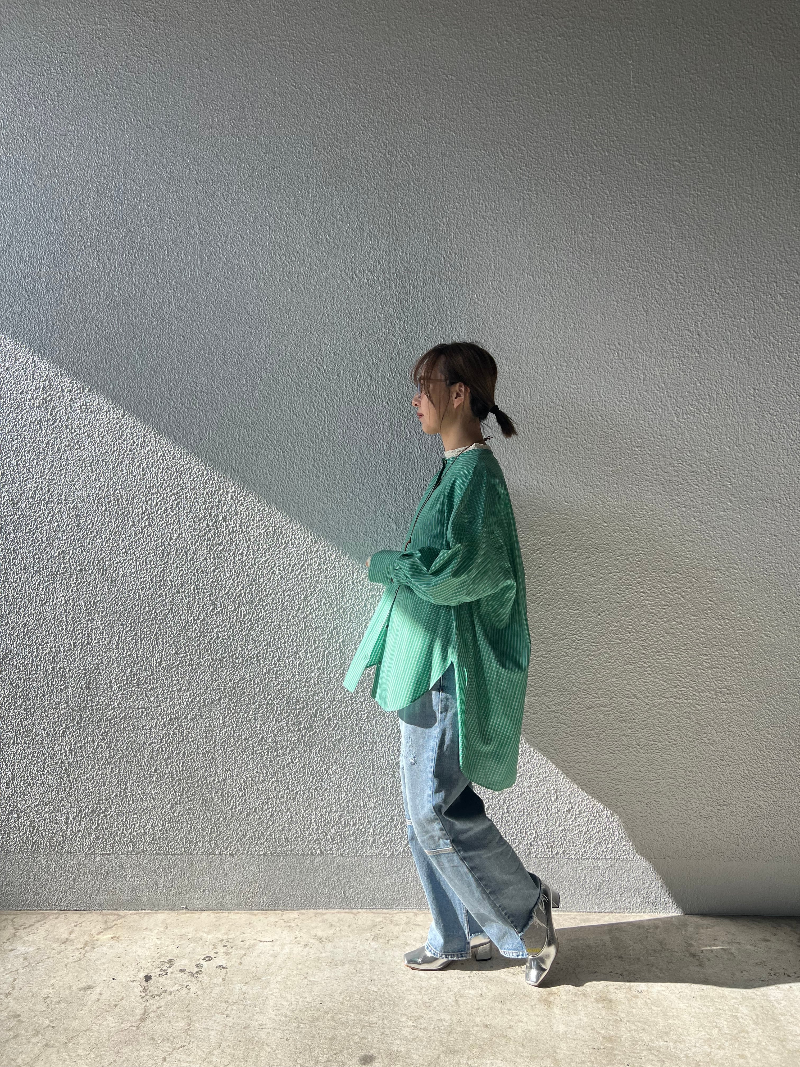 【PASSIONE】バンドカラーストライプロングシャツ 616915