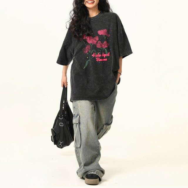 rose print tee　ローズプリントティー　J0157