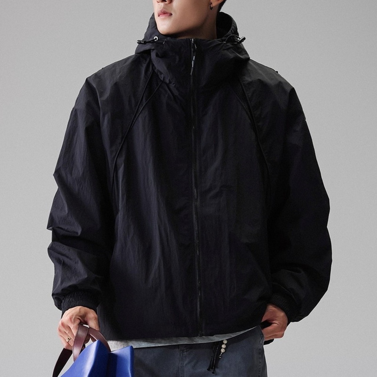 Long Sleeve Zip-Up Hip-Length Panel Jacket ◇2color H0863