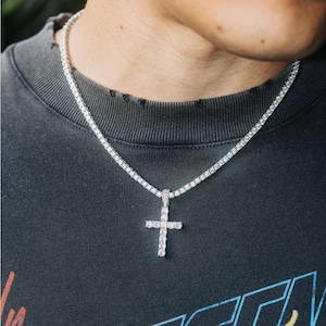 Iced Out Cross Tennis Chain Necklace