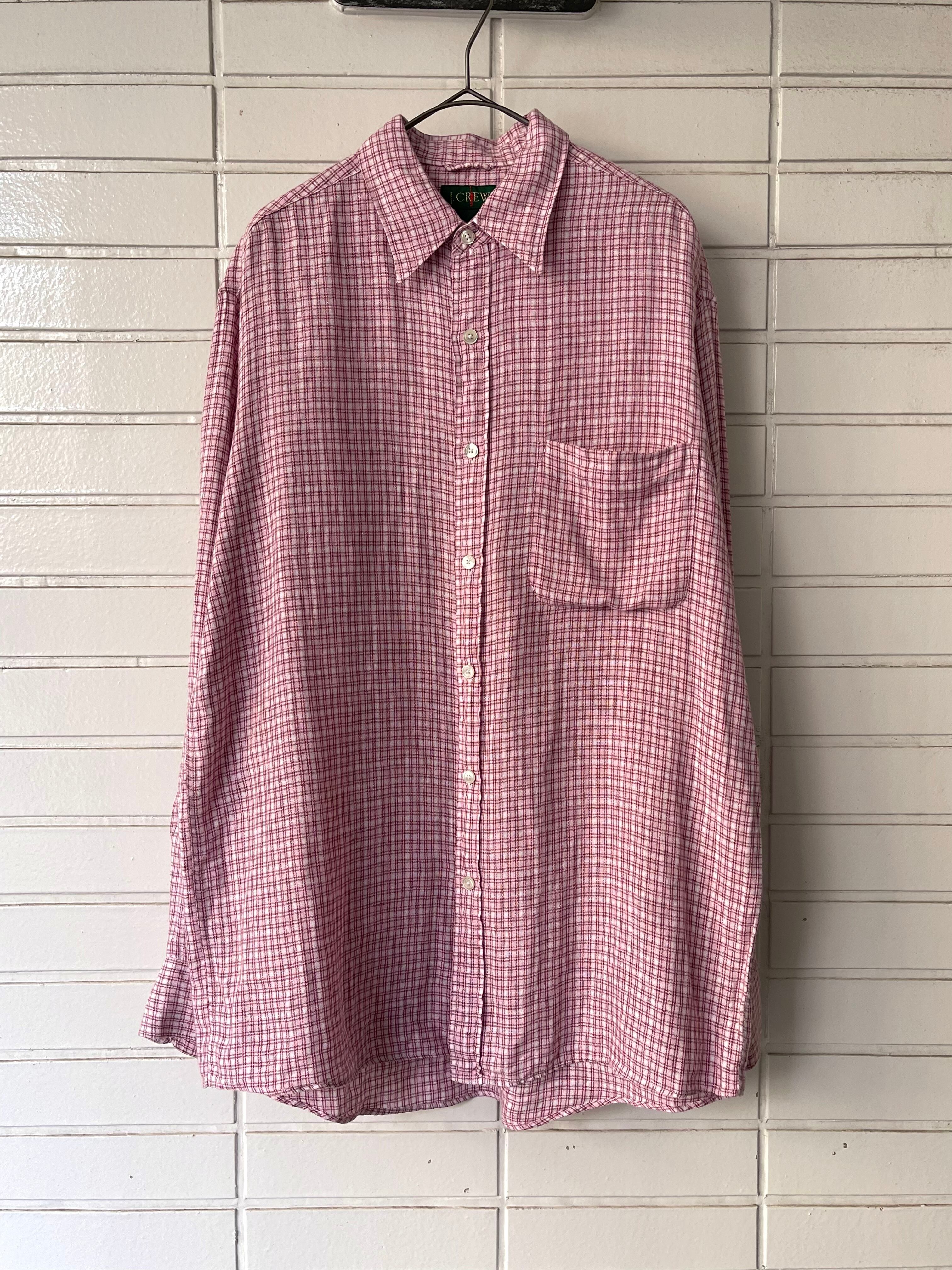 (SH208) 90's J.CREW linen checked shirt