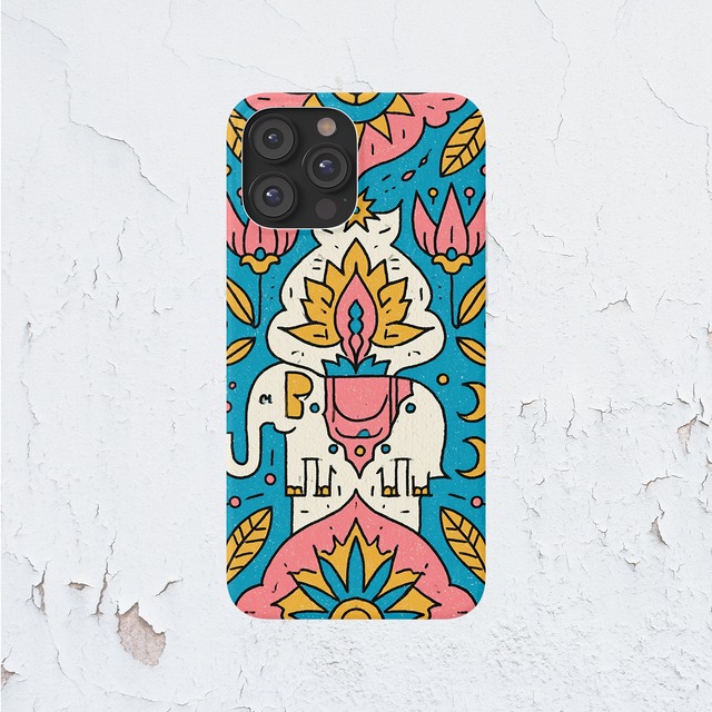 受注生産 iPhoneケース 花瓶と花のサイケ民芸柄｜花モチーフ PSYF006C