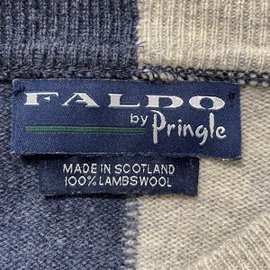 【FALDO】スコットランド製 切替 刺繍ロゴ ニット セーター ラムウール L EU古着 ヨーロッパ古着