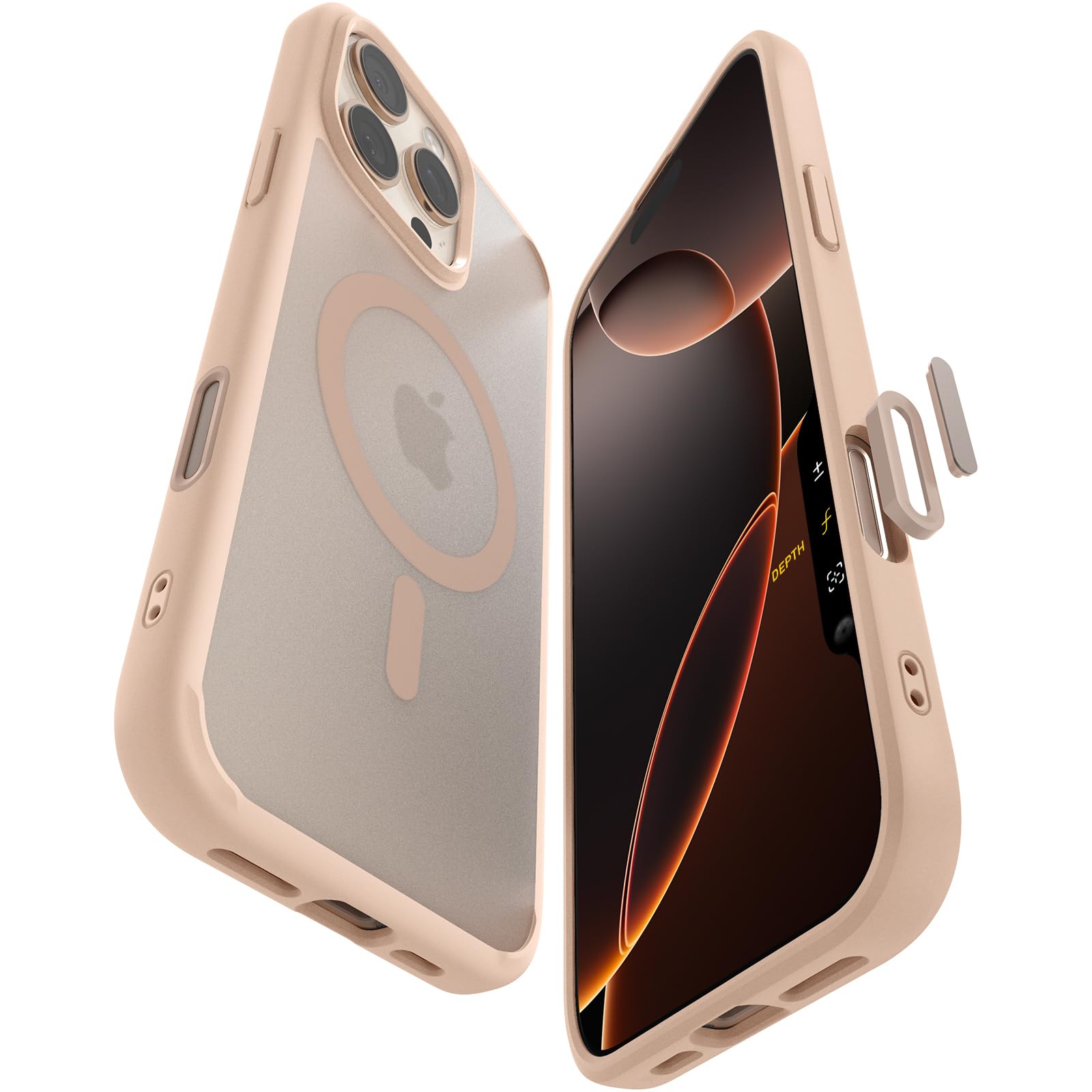 Spigen 【カメラコントロールカバー付き】iPhone 16 Pro Max ケース MagSafe対応 半透明 ボタン保護 埃防止 ストラップホール 米軍MIL規格 ウルトラ・ハイブリッドT・マグフィットACS09069 (フロスト・ローズ・チタニウム)