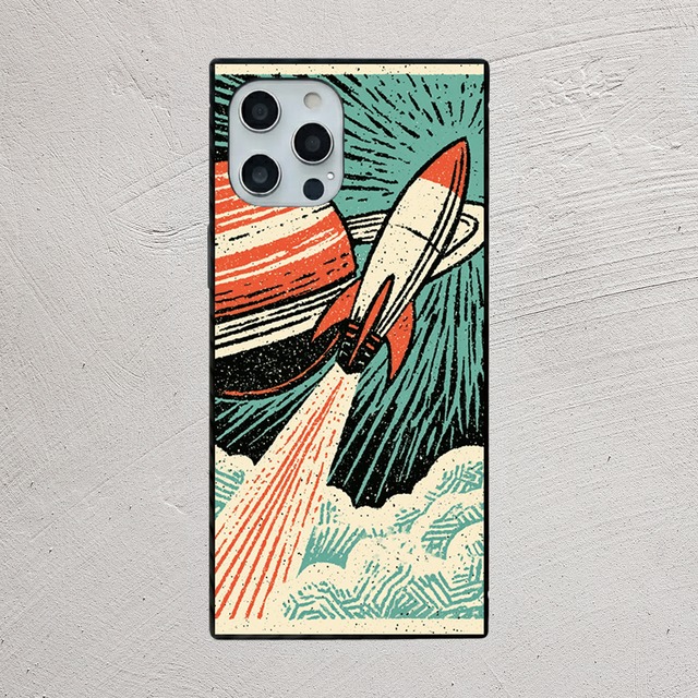 受注生産 iPhoneケース ロケットと雲海のレトロ宇宙｜宇宙ポスター風 RFSP060A