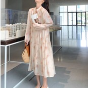 Chinese Style Printed Wind Long A-Line Dress 5011