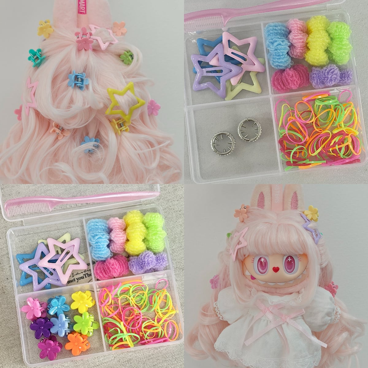 labubuぬいぐるみ用 ヘアアクセサリー ヘアゴム+リボン/フラワーヘア