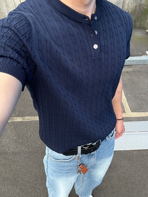 【MuscleFit】Twist Cable Short Henry Neck Knit(6color)