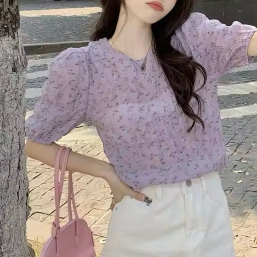 花柄シフォンブラウス