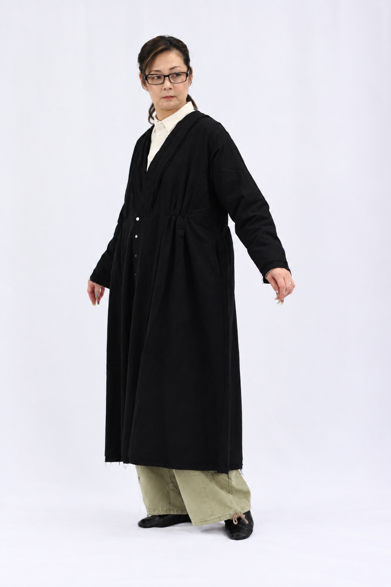 【GUPTIHA】Sobakasu Khadi Millefeuille Collar Dress / D.Navy(63209-096)