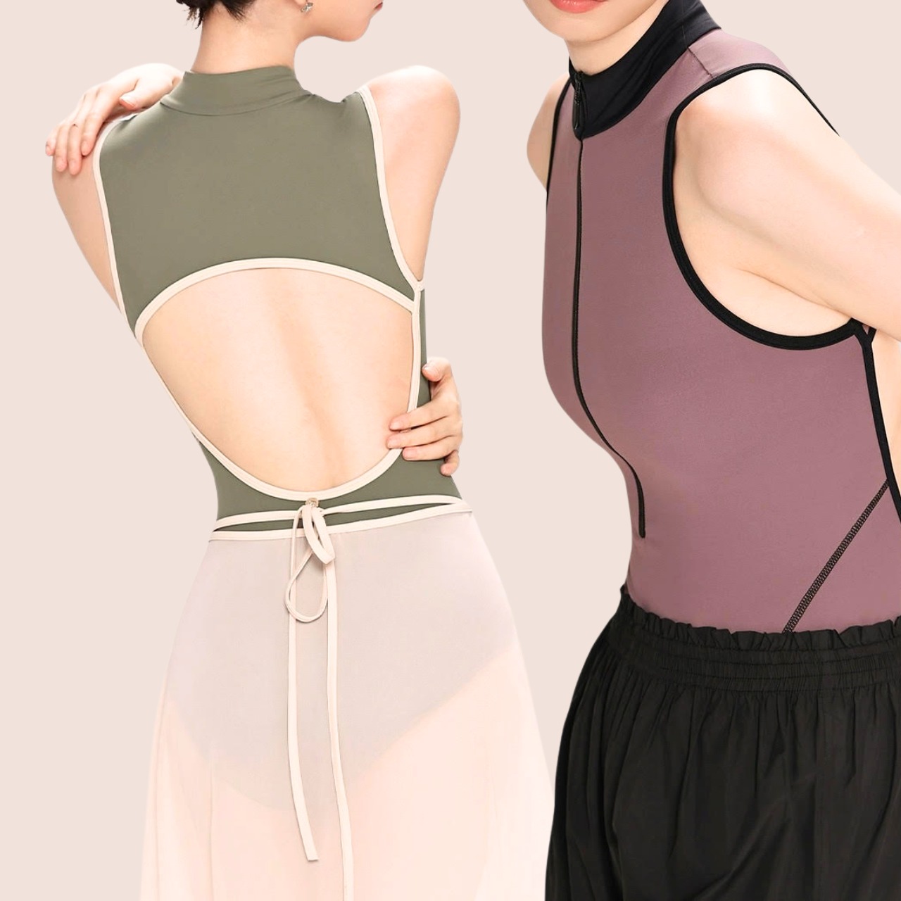 フロントファスナー トリミング レオタード 2色展開 L1314