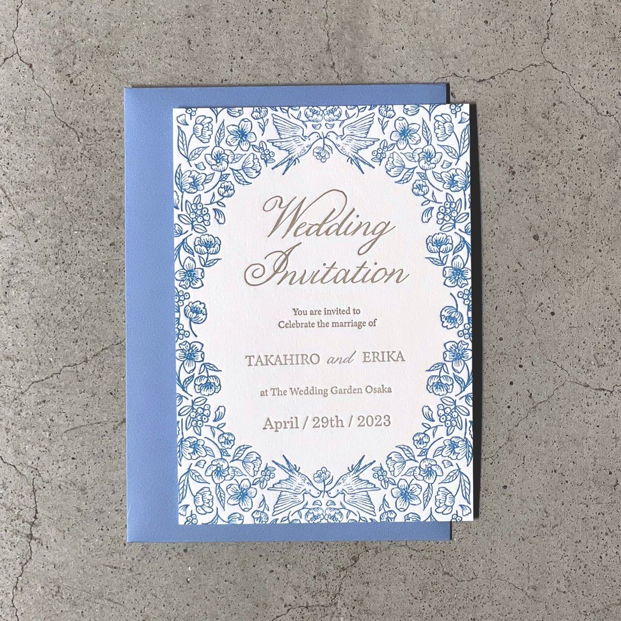 結婚式招待状 Blooming birds / クッションペーパー / 活版印刷