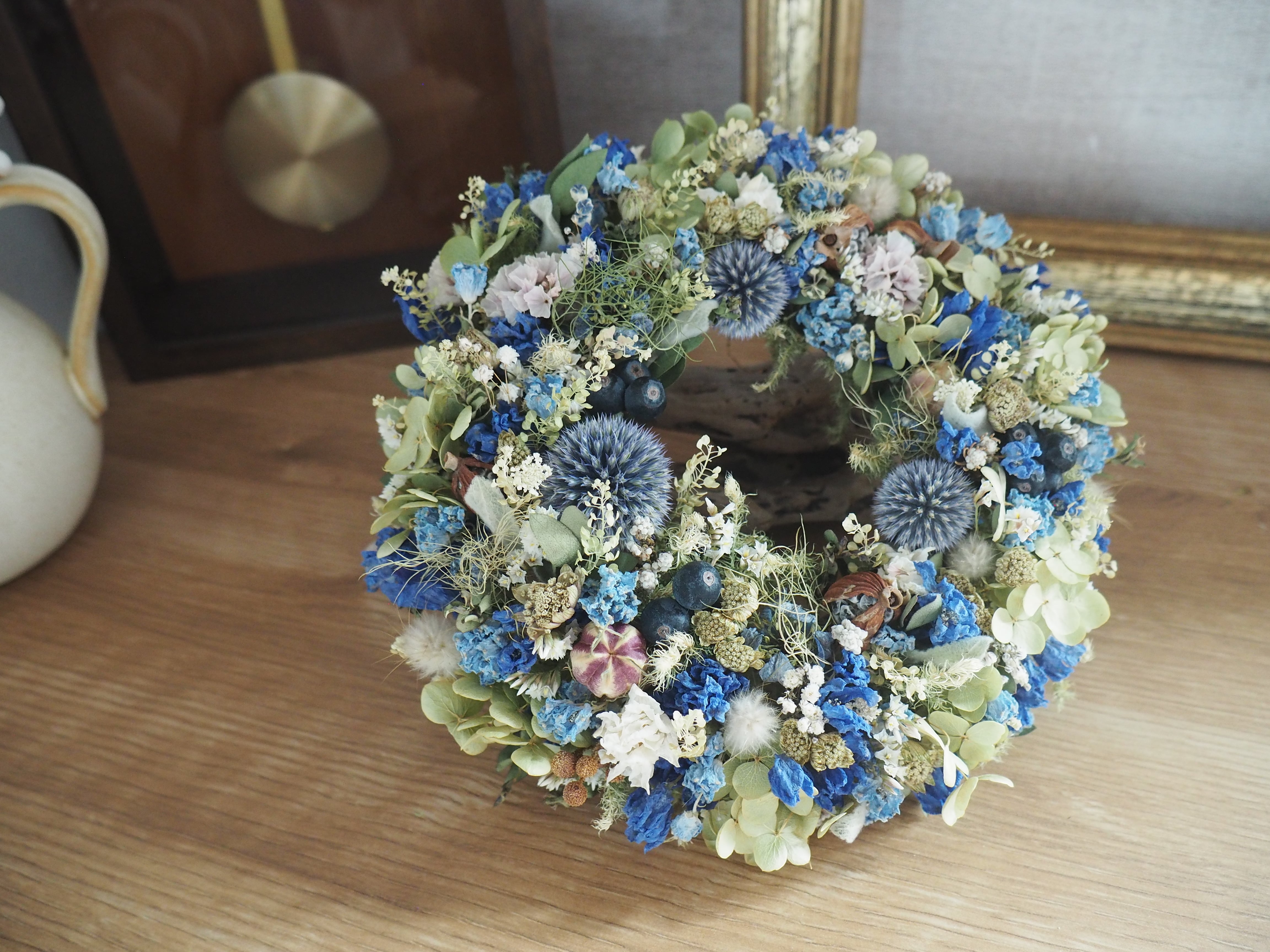 ドライフラワーリース ーblue & greenー | Atelier IBUKI 