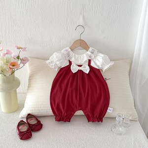 【BABY】夏新作　蝶結びレイヤードロンパース