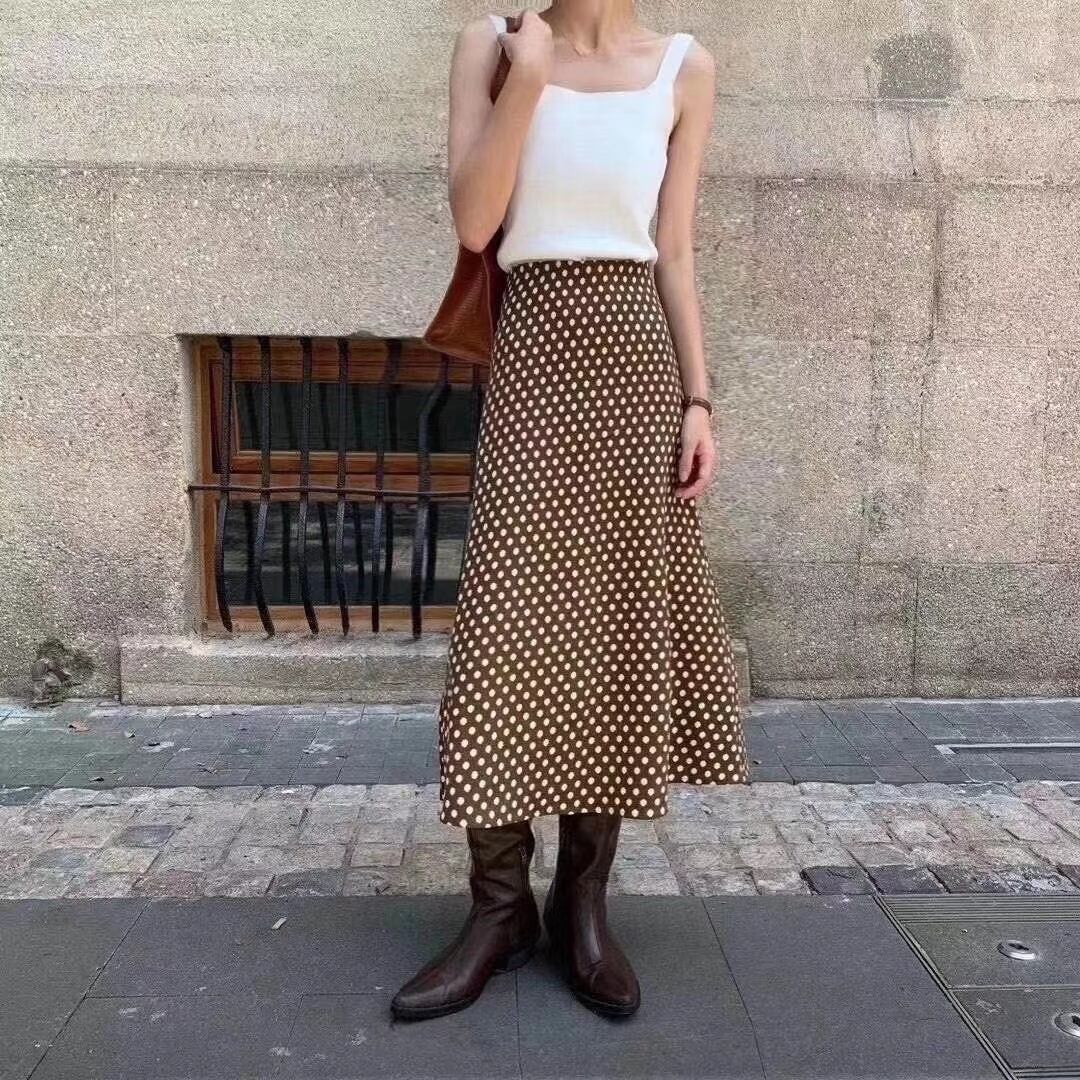 ドット柄フレアスカート　AJ11394-1677水玉