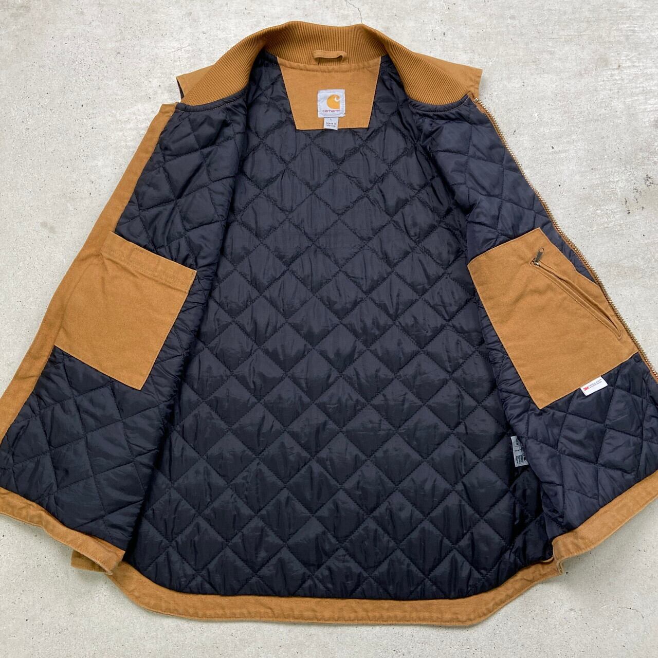 【美品】Carhartt カーハート ダックベスト キルティング キャメル M カーハート ダック ベスト キルティング裏地 中綿 カーハート