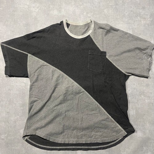 GANRYU 11aw パッチワーク　Tシャツ　グレー　ツギハギ　ラウンドカット