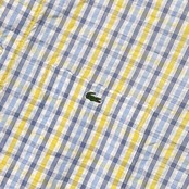90s 00s LACOSTE ラコステ チェック BD ボタンダウン シアサッカー 半袖シャツ 4/イエロー×ブルー メンズ オールド ファブリカ