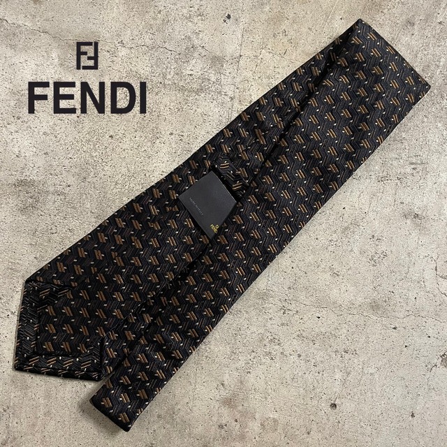 【FENDI】made in Italy fullpattern design silk necktie/フェンディ イタリア製 総柄 デザイン シルク ネクタイ/#0719/osaka